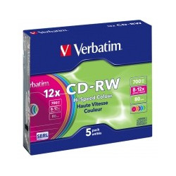 PACK DE 5 CD-RW REGRABABLES VERBATIM 8x-12x 700 MB SLIM